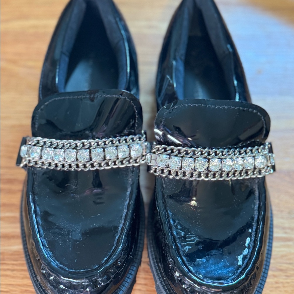 Steve Madden Black Crystal Embellished Loafers